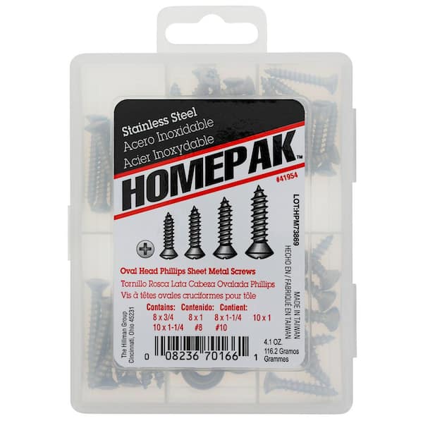 Hillman Homepak 0.75 in. Stainless-Steel Oval Head Phillips Sheet Metal Screw Assorted Kit