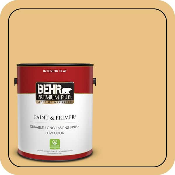 BEHR PREMIUM PLUS 1 gal. #340D-4 Honey Bear Flat Low Odor Interior Paint & Primer