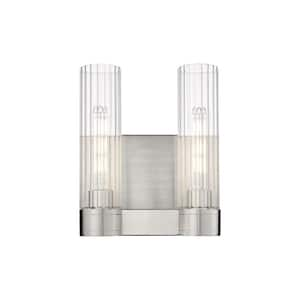 Empire 10.5 in. 2-Light Satin Nickel Wall Sconce with Glass Shade