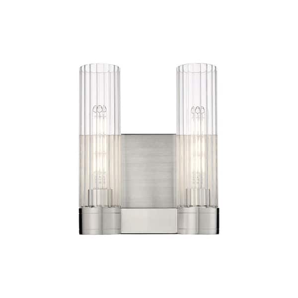 Innovations Empire 10.5 in. 2-Light Satin Nickel Wall Sconce with Glass Shade