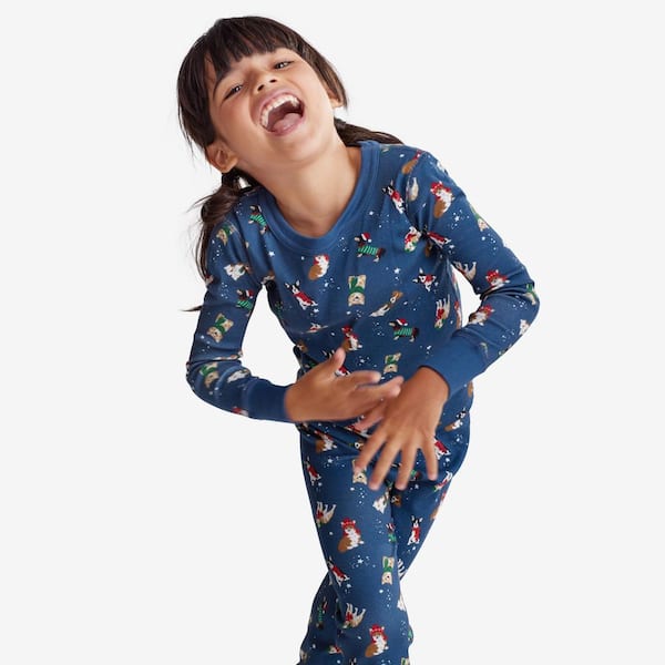 The Company Store Company Cotton Organic Holiday Pup Toddler 3T Blue/Multi  Pajama Set 62091 - The Home Depot