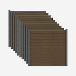 Complete Kit 6 ft. x 6 ft. Embossed Brown WPC Composite Fence Panel with Bottom Squared Holders and Post Kits (10-set)
