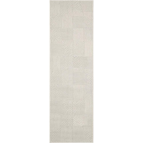 Nourison Textured Home Ivory 2 ft. x 8 ft. Geometric Contemporary Runner Area Rug