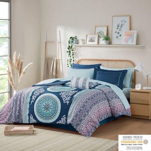 9-Piece Bed-in-a-Bag Set Navy Full Size with Bed Sheets Boho Comforter Set