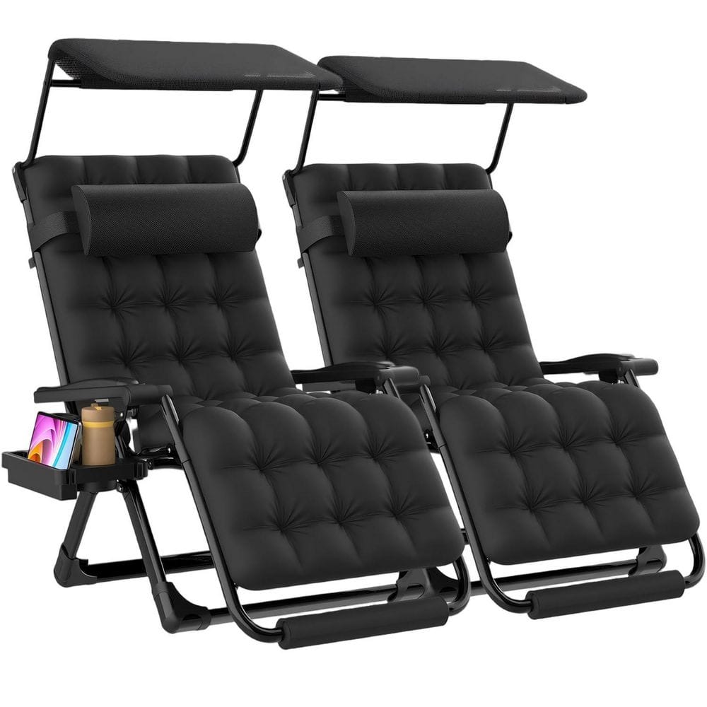 2PC Zero Gravity Chair with Canopy,Heavy Duty Metal Reclining Outdoor Chaise Lounge Chair with Black Cushion,Cup Holder price history on PriceWatchPro