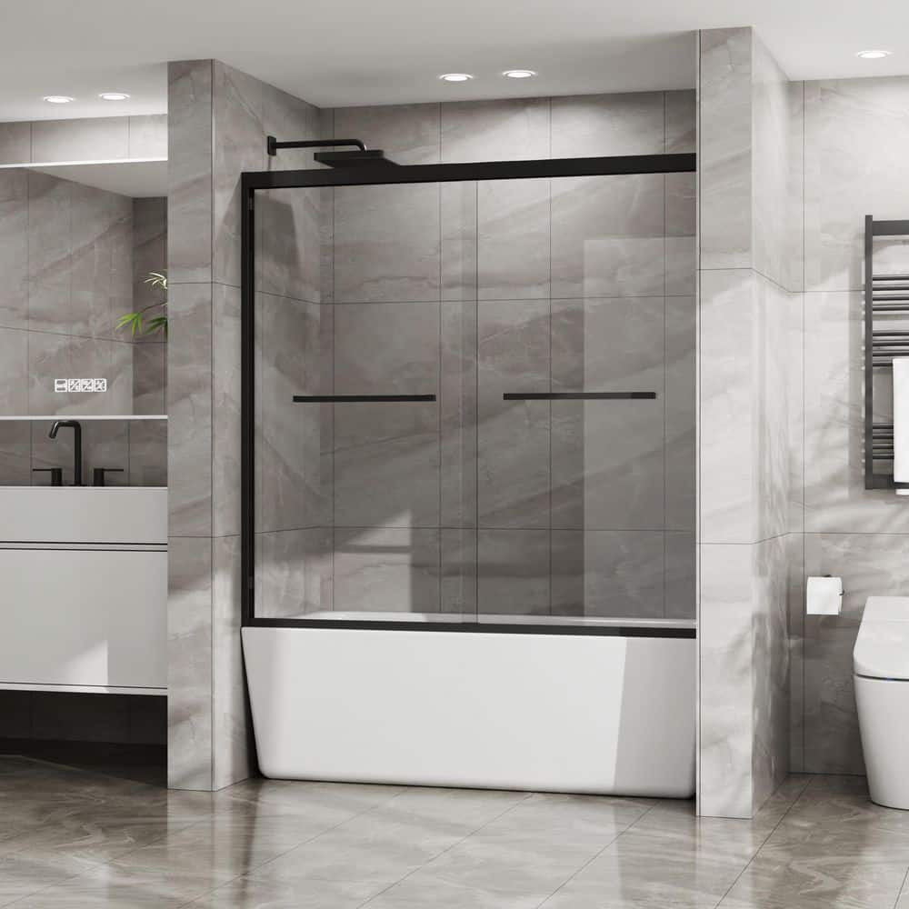 60 in. W x 58 in. H Aluminum Framed Bathtub Shower Enclosure, SGCC Glass, Matte Black price history on PriceWatchPro