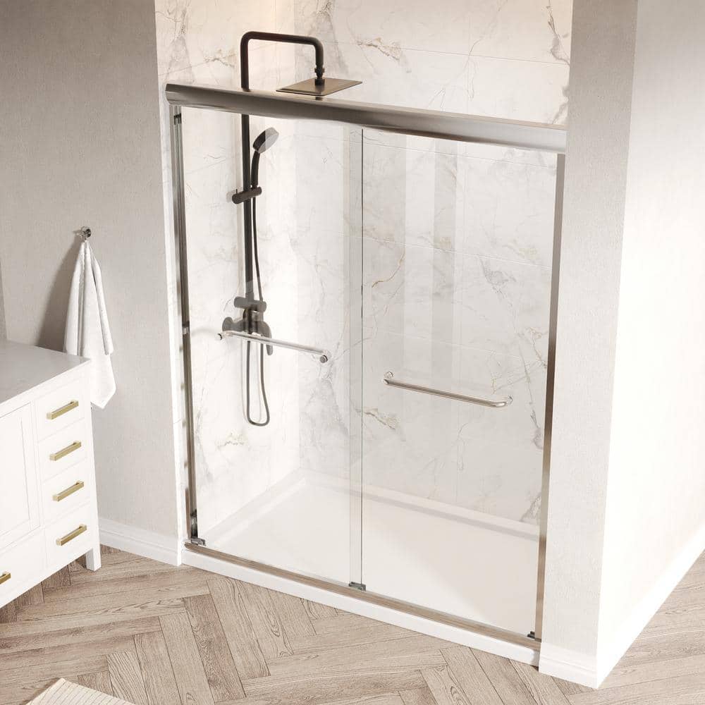 Silver Semi-Frameless Double Sliding Shower Door with Tempered Glass