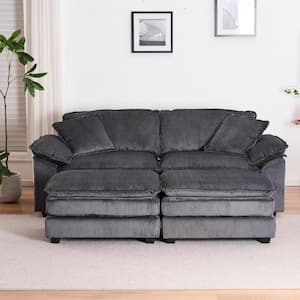 84.6 in. Wide PillowTop Arm Corduroy Fabric Rectangle Modern Upholstered Sofa in Gray