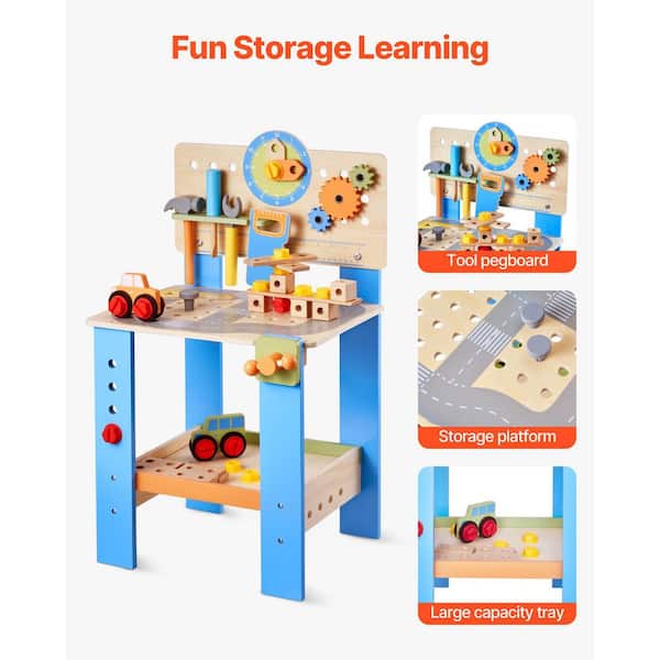 Fistone Wooden Tool Workbench For Kids - Educational Construction Toy With Realistic Tools For Toddlers 3+