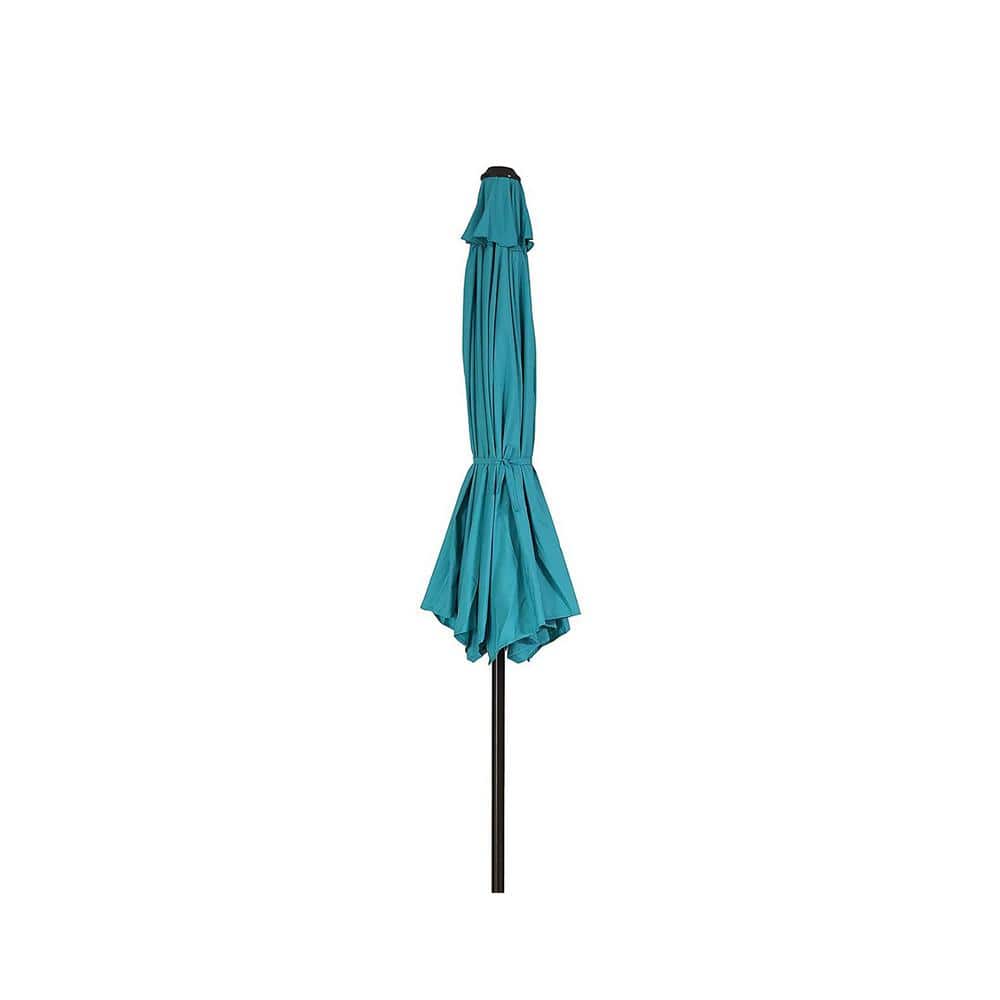 Turquoise 9-Foot Steel Patio Umbrella with Bronze Base