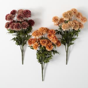 19 .75 in. H Artificial Straw Flower and Leaf Bush Trio; Multicolored