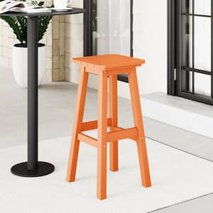 Laguna 29 in. HDPE Plastic All Weather Backless Square Seat Bar Height Outdoor Bar Stool in Orange