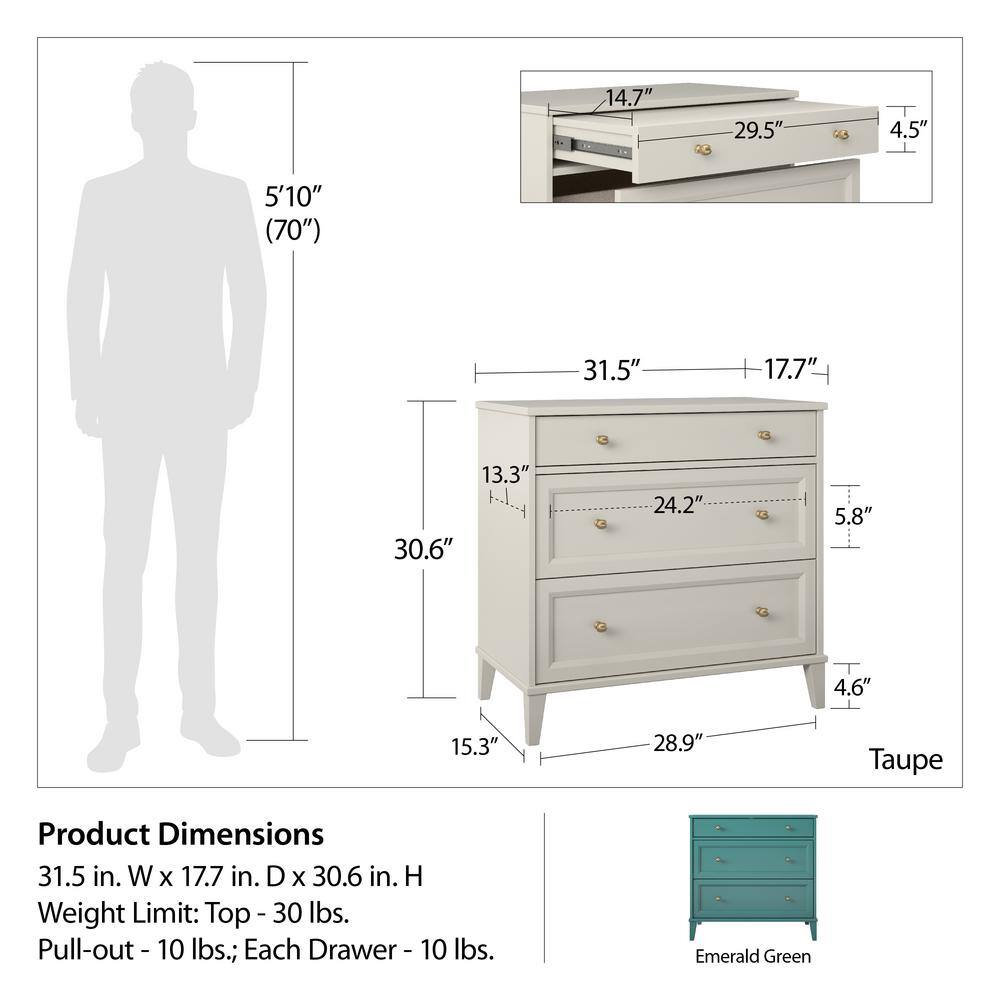 Emerald Green Industrial 2 Drawer Dresser with Pull-Out Desk