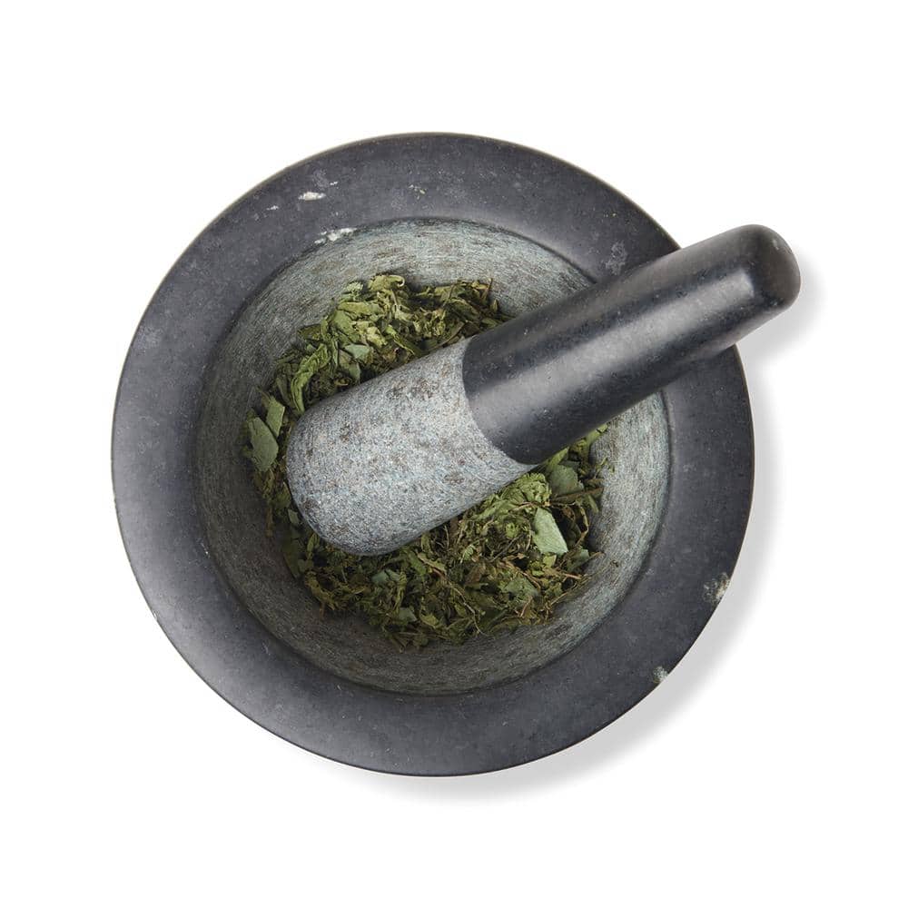 Black Granite Round Mortar and Pestle, 7 Inches