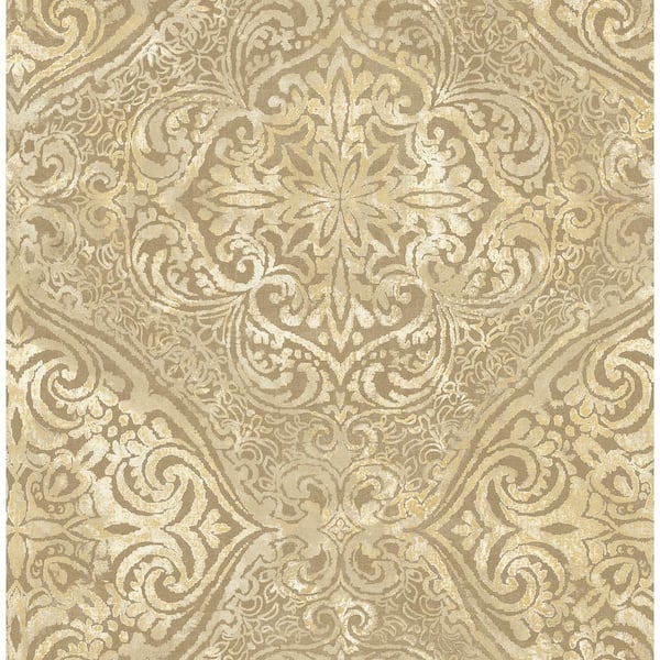 Seabrook Designs Palladium Metallic Gold and Cream Damask Paper Strippable Roll (Covers 56.05 sq. ft.)
