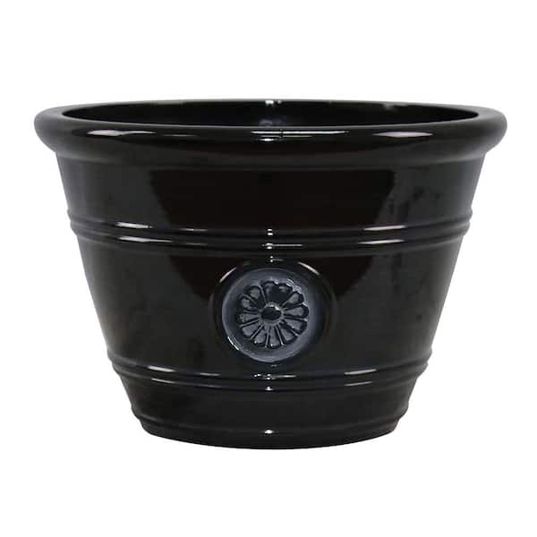 Southern Patio Modesto Large 15.25 in. x 10.5 in. 17 Qt. Black Resin Composite Outdoor Planter