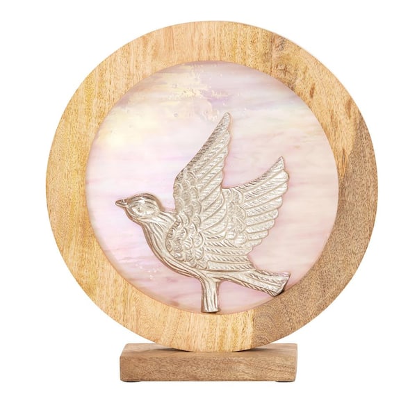 River of Goods Eclectic Stained Glass Window Panel with Wood Stand in Pink