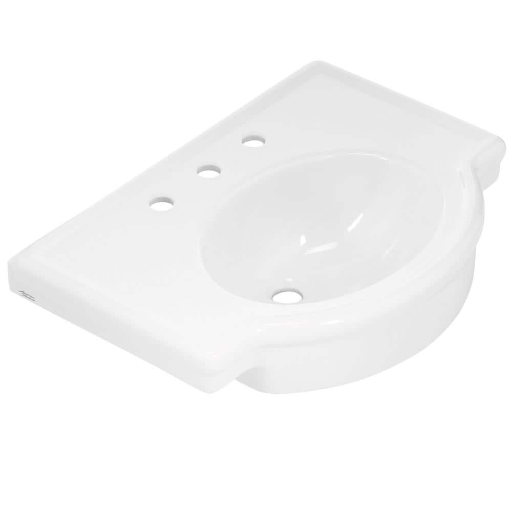 White Ceramic Pedestal Console Sink with 8-Inch Faucet Holes