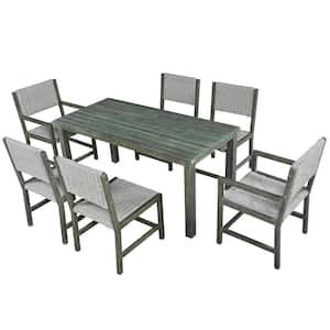 Gray 7-Piece Acacia Wood and Rattan Outdoor Dining Table and Chairs Set