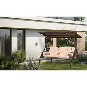 80.5 in. 3-Person Metal Patio Swing with Beige Cushions and Adjustable Canopy