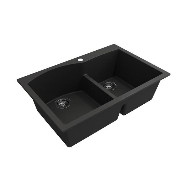 BOCCHI 33 Campino Uno Dual Mount Granite Single Bowl Kitchen Sink with Strainer, Matte Black