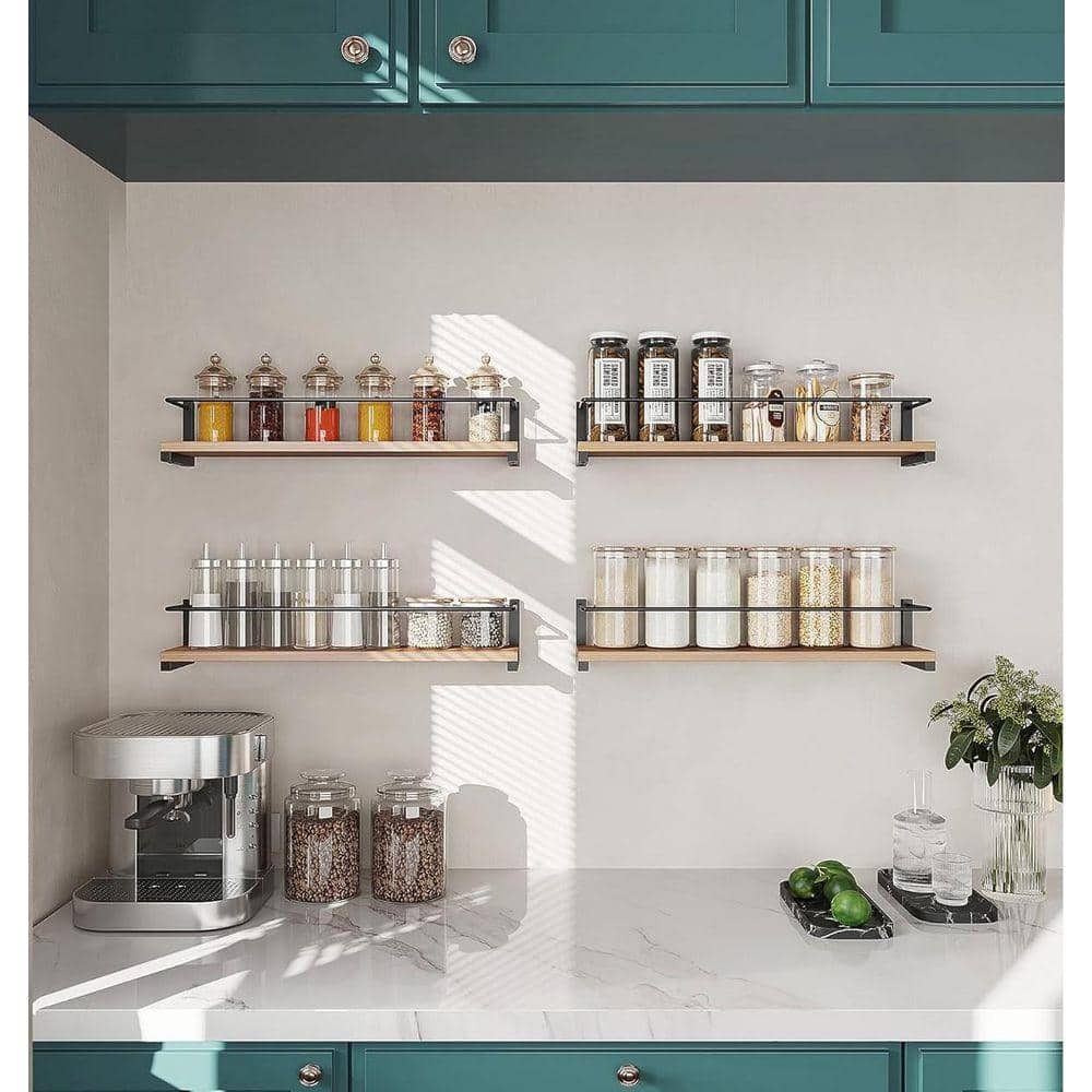 Whatseaso 15.7 in. 2 Pack Wood Spice Rack Wall Mount in Natural