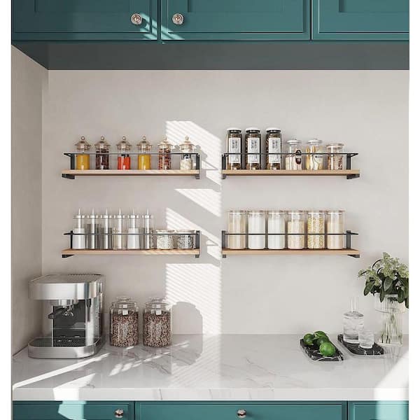 15.7 in. 2 Pack Wood Spice Rack Wall Mount in Natural