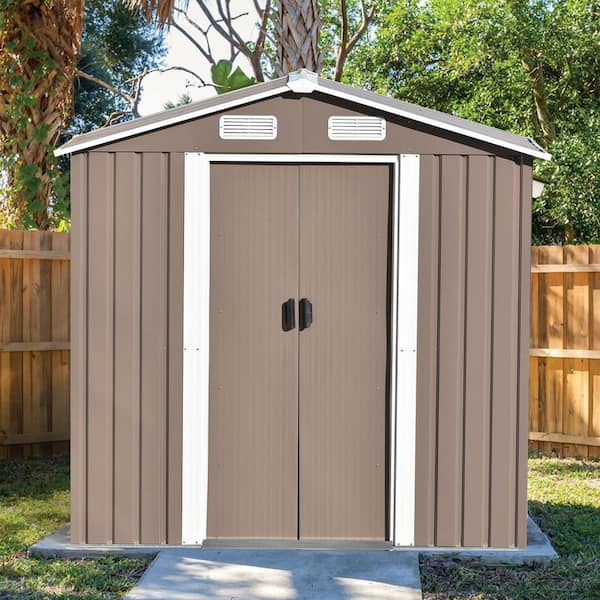 6 ft. W x 4 ft. D Brown Metal Storage Shed with Vents, Lockable Door and Foundation, 23.4 sq. ft.