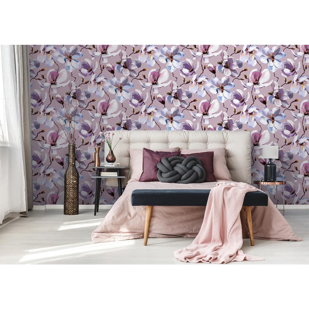 Purple Vinyl Floral Cherry Blossom Wallpaper Roll