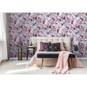 Flora Collection Purple Cherry Blossom Matte Finish Non-Pasted Vinyl on Non-Woven Wallpaper Roll