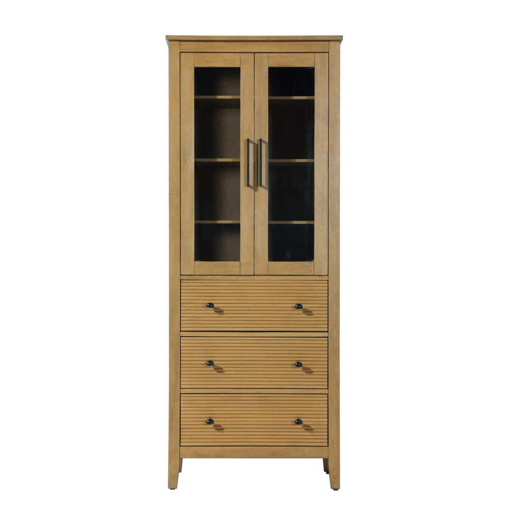 28 in. W x 18 in. D x 72 in. H Yellow Freestanding Linen Cabinet in Honey Teak