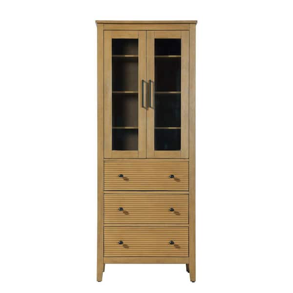 28 in. W x 18 in. D x 72 in. H Yellow Freestanding Linen Cabinet in Honey Teak