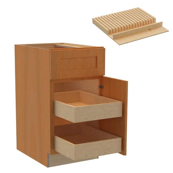 Home Decorators Collection Newport 18 in. W x 24 in. D x 34.5 in. H Assembled Plywood Base Kitchen Cabinet in Cinnamon with 2ROT Knife Block RH