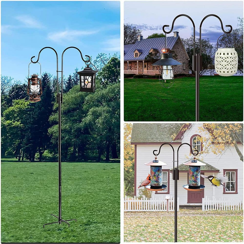 Heavy Duty Black Metal Double Shepherd Hook for Outdoor Use