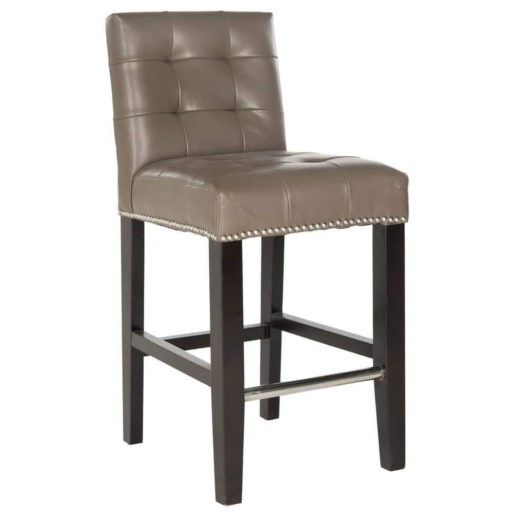 Thompson Transitional 34" Gray Leather & Wood Counter Stool with Silver Nailhead