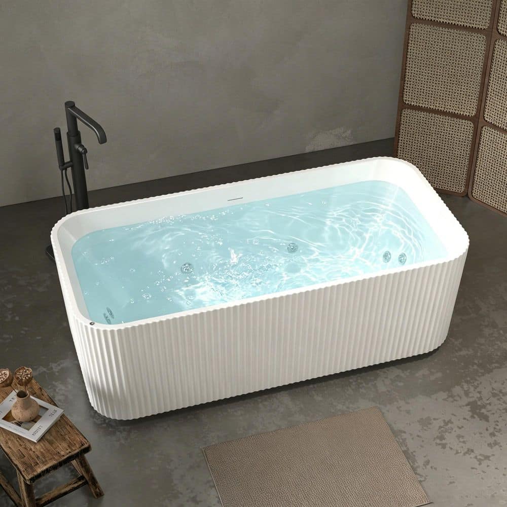 67 in. x 31.5 in. Linear Acrylic Massage Whirlpool Freestanding Bathtub with Chrome Drain in Glossy White price history on PriceWatchPro