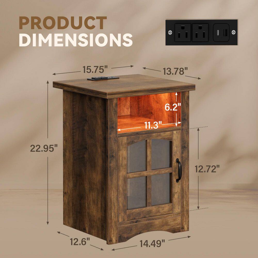 Dimension diagram of the brown LED nightstand.