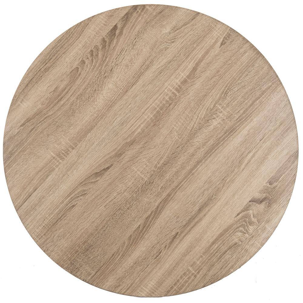 Light Oak and Black Round Wood Coffee Table