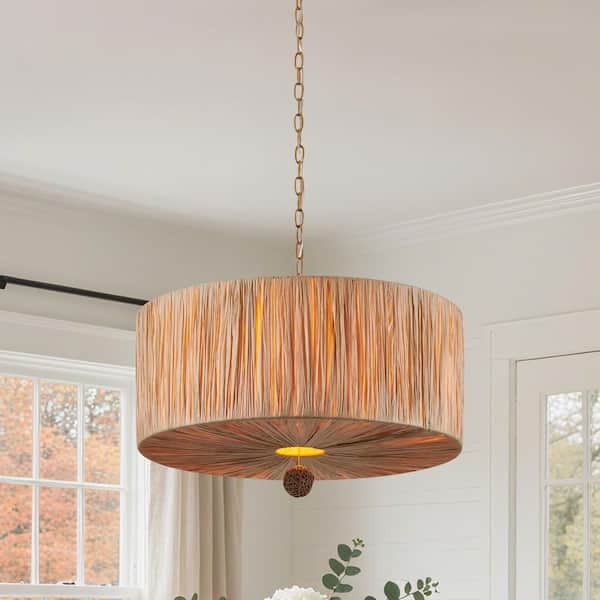 5-Light Gold Pendant Light with Natural Paper Shade