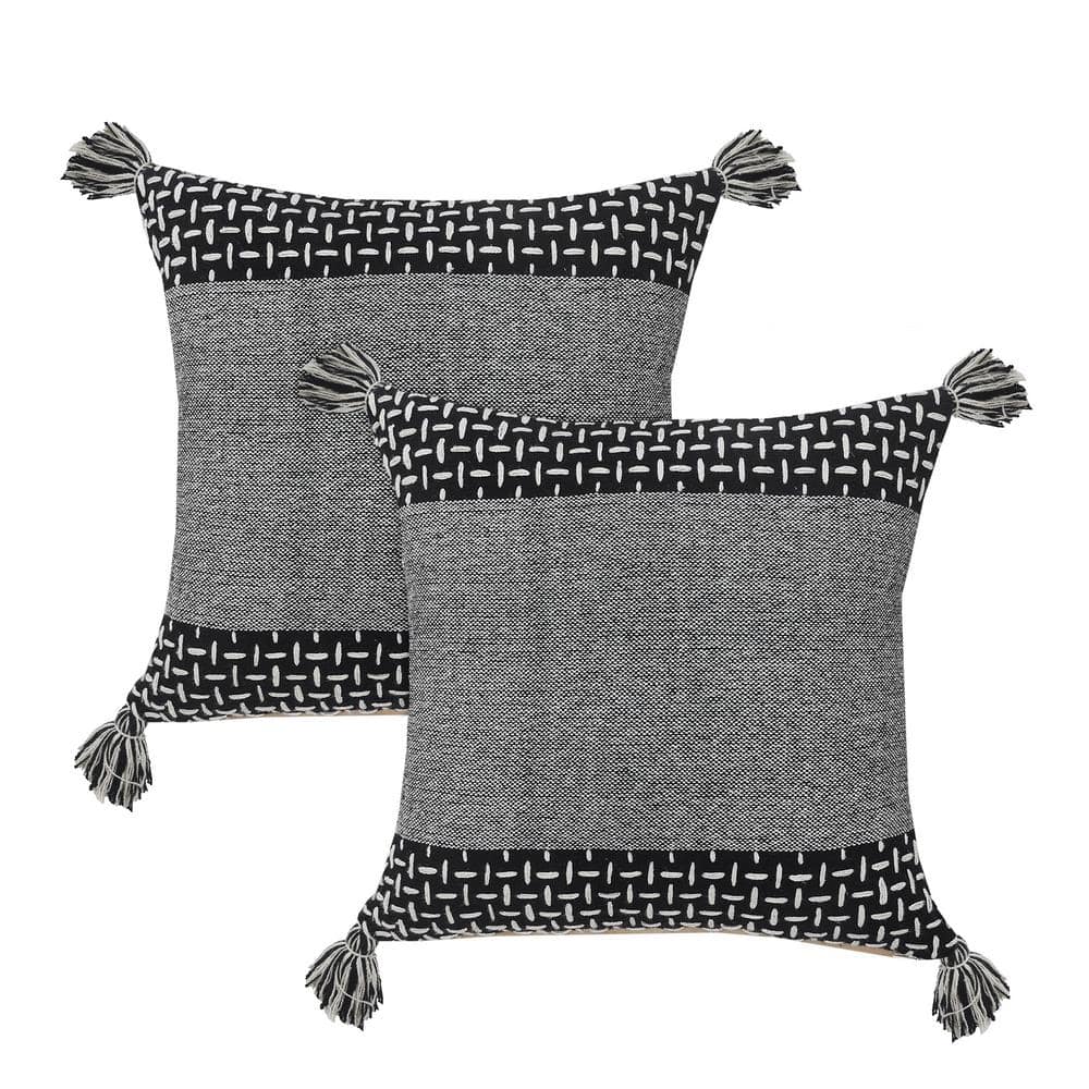 Erick Black/Gray Geometric 100% Cotton 20 in. x 20 in. Throw Pillow (Set of