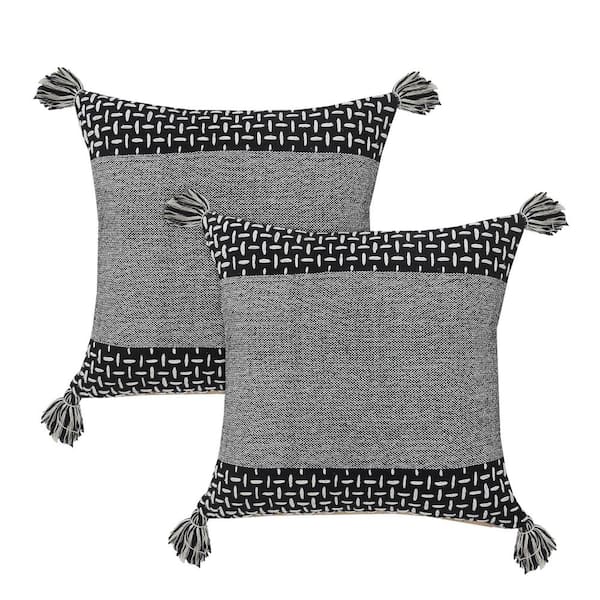 Unbranded Erick Black/Gray Geometric 100% Cotton 20 in. x 20 in. Throw Pillow (Set of 2)