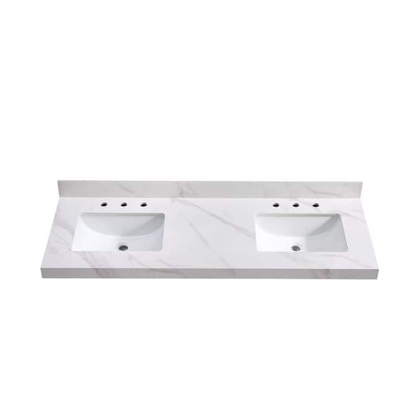 61 in. W x 22 in. D Porcelain Double Sinks Vanity Tops in Carrara White