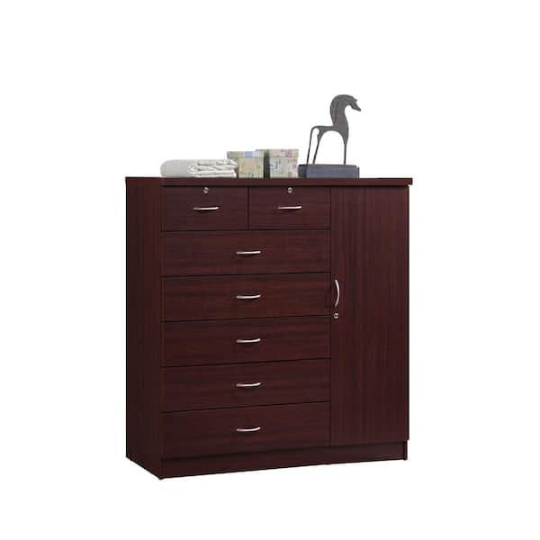 HODEDAH 7-Drawer Mahogany Chest of Drawers with Door