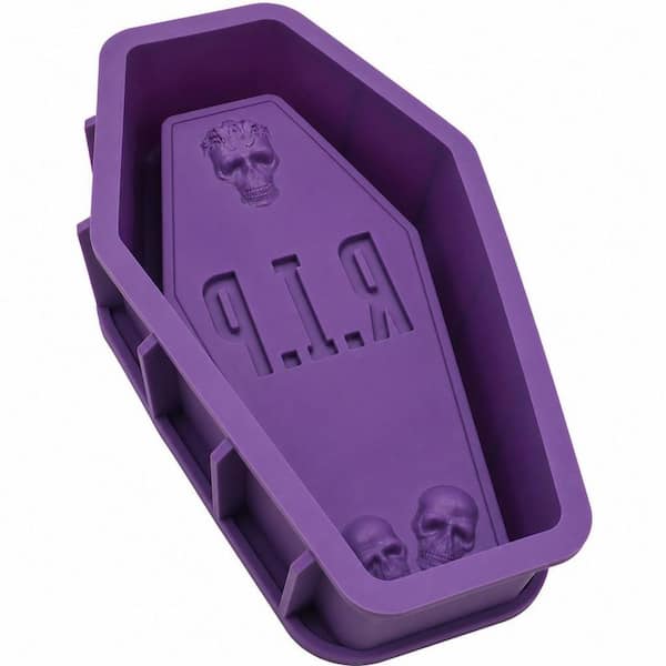 12 in. Large Silicone Coffin Cake Pan, Tombstone Shaped Baking Mold for Halloween Themed Party Dessert Making