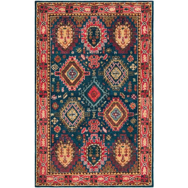 Heritage 6 ft. x 9 ft. Navy/Red Border Lodge Area Rug