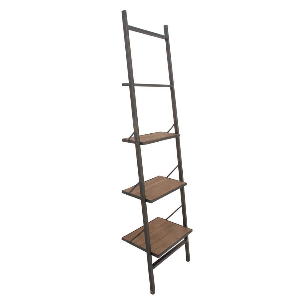 Rustic Brown Wood 4-Tier Ladder Shelving Unit - 77" Height