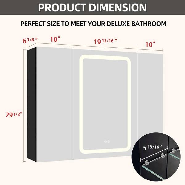 ROSWELL Rieti 48 in. W x 32 in. L Rectangular Surface-Mount LED Glass Surface Mount Medicine Cabinet with Mirror in Silver