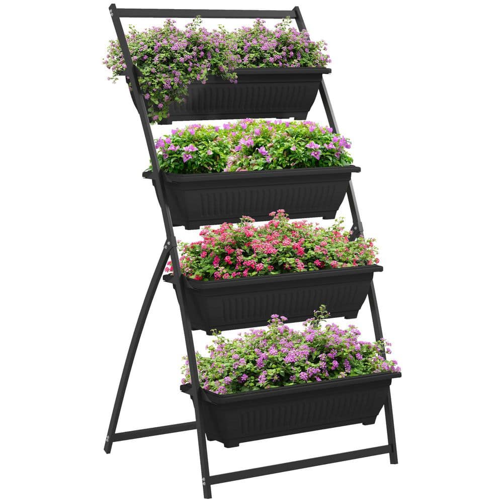 Black 4-Tier Plastic Vertical Planter Box with Self-Draining Design (30 in. L x 31 in. W x 63.75 in.) price history on PriceWatchPro