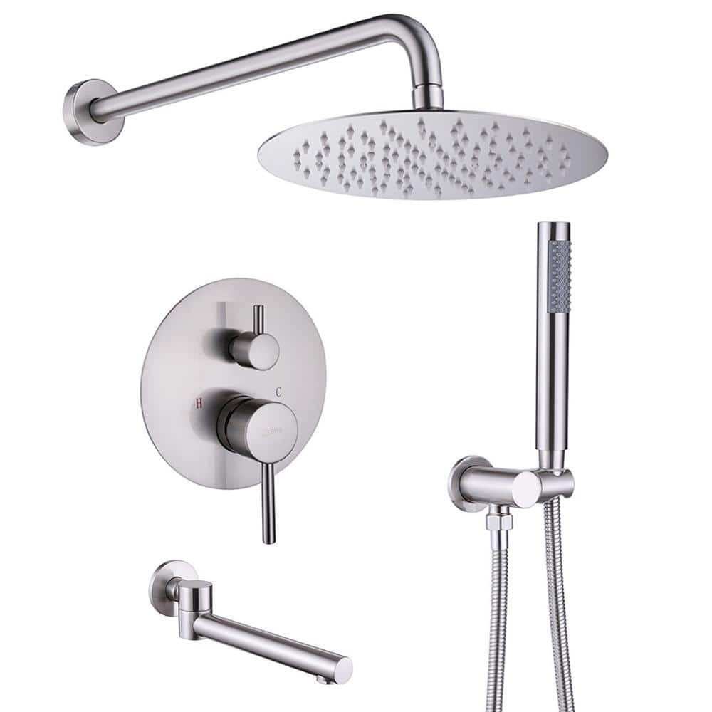 Brushed Nickel Wall Mounted Rain Shower Faucet Set