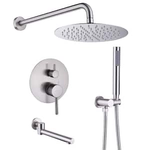 Single-Handle 3-Spray Round High Pressure Tub and Shower Faucet in Brushed Nickel (Valve Included)